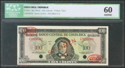 COSTA RICA. 100 Colones. 1966. Specimen. (Pick: 234s). ICG60. (light glue residue from mounting on reverse).