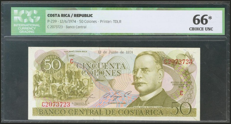 COSTA RICA. 50 Colones. 12 June 1974. (Pick: 239). ICG66* (light printing smudge...