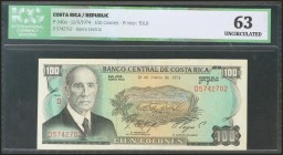 COSTA RICA. 100 Colones. 12 June 1974. (Pick: 240a). ICG63.