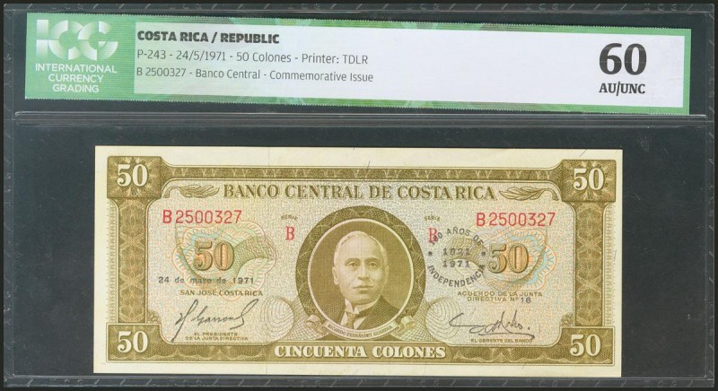 COSTA RICA. 50 Colones. 24 May 1971. (Pick: 243). Commemorative issue. ICG60.