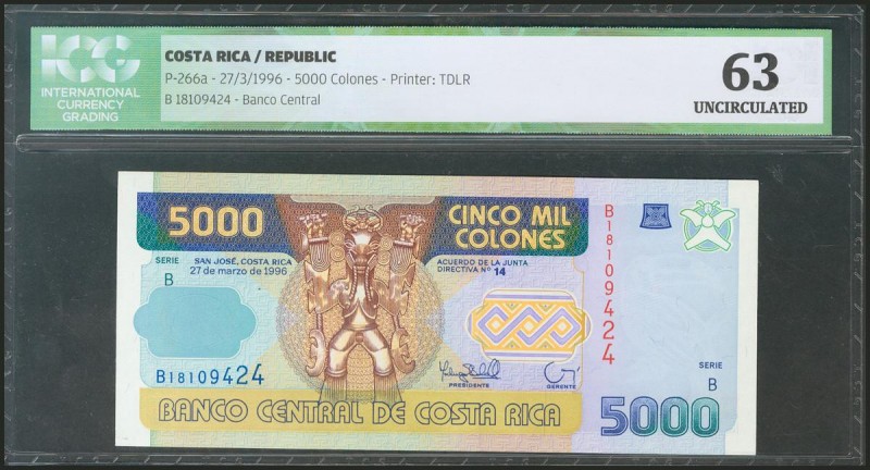 COSTA RICA. 5000 Colones. 27 March 1996. (Pick: 266a). ICG63.