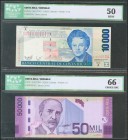 COSTA RICA. Set of 2 banknotes of 10000 and 50000 Colones. (1997/2009). (Pick: 267a/279). ICG50/66.