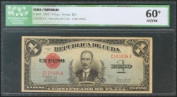 CUBA. 1 Peso. 1938. Low serial. (Pick: 69d). ICG60* (tiny rust spots on back).