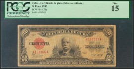 CUBA. 50 Pesos. 1943. Certificado de Plata. (Pick: 73e). PCGS15.