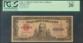 CUBA. 100 Pesos. 1943. Certificado de Plata. (Pick: 74c). PCGS20.