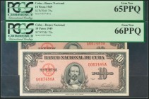 CUBA. Set of 2 banknotes of 10 Pesos. 1949. Correlative pair. (Pick: 79a). PCGS65/66PPQ.