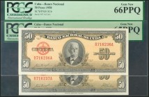 CUBA. Set of 2 banknotes of 50 Pesos. 1958. Correlative pair. (Pick: 81b). PCGS65/66PPQ.