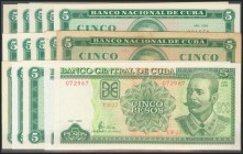 CUBA. Set of 15 banknotes of 5 Pesos. 1961-1998. (Pick: 95; 103; 116). Mostly Uncirculated.
