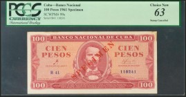 CUBA. 100 Pesos. 1961. Specimen. (Pick: 99s). PCGS63.