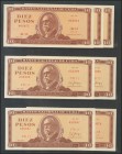 CUBA. Set of 7 banknotes of 10 Pesos. 1970. Someones of them correlatives. (Pick: 104a). Uncirculated.