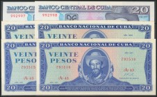 CUBA. Set of 6 banknotes of 20 Pesos. 1971/1990/2001. Three Correlative pairs, one pair with rust spots. (Pick: 105a/d, 118). Uncirculated.