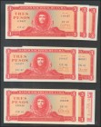 CUBA. Set of 8 banknotes of 3 Pesos. 1983-2004. Someones of them correlatives. (Pick: 107, 127). Uncirculated.