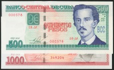 CUBA. Set of 2 banknotes of 500 and 1000 Pesos. 2010. (Pick: 131, 132). About Uncirculated.