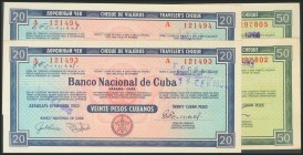 CUBA. Banco Nacional de Cuba. Set of 4 Cheques of Viajeros (20 and 50 Pesos). 1982-1983. About uncirculated.