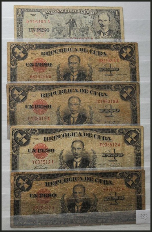 CUBA. Set of 64 banknotes of 1, 5, 10, 20, 50 and 100 Pesos. 1930-60. Good/Very ...