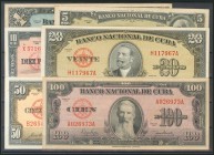 CUBA. Set of 6 banknotes of 1, 5, 10, 20, 50 and 100 Pesos. 1950-1960. Fine/Very Fine.