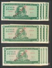 CUBA. Set of 21 banknotes of 5 Pesos. 1967-1988. Specimen 000000 all them. Uncirculated.