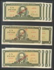 CUBA. Set of 10 banknotes of 1 Peso. 1967-1986. Specimen 000000 all them. Uncirculated.