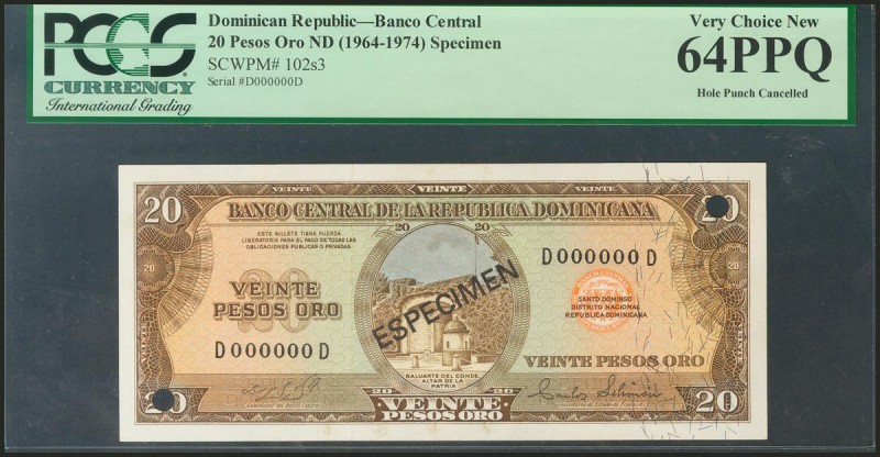 DOMINICAN REPUBLIC. 20 Pesos Oro. 1964-1974. Specimen D000000D. (Pick: 102s3). P...