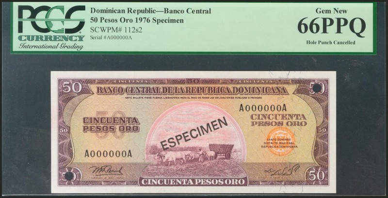 DOMINICAN REPUBLIC. 50 Pesos Oro. 1976. Specimen A000000A. (Pick: 112s2). PCGS66...