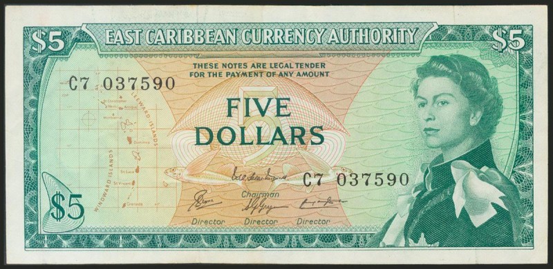 EAST CARIBBEAN STATES. CURRENCY AUTHORITY. 5 Dollars. 1965. (Pick: 14o). Very fi...