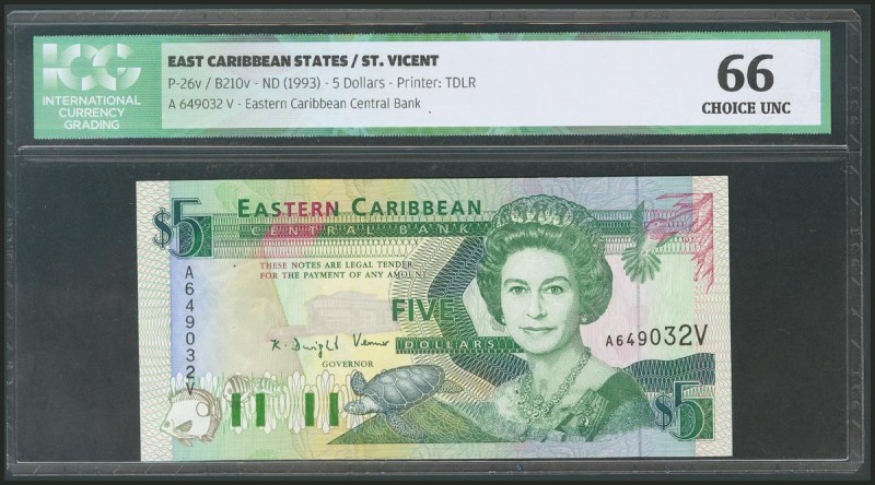 EAST CARIBBEAN STATES. 5 Dollars. 1993. Saint Vincent. (Pick: 26v). ICG66.