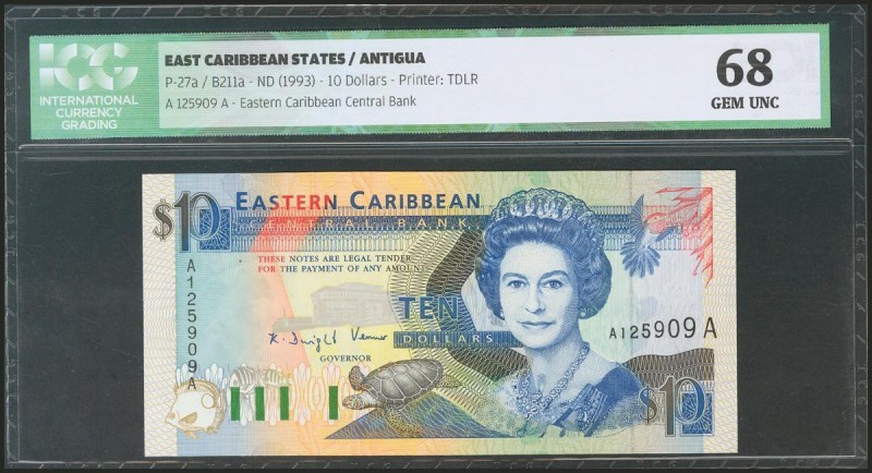 EAST CARIBBEAN STATES. 10 Dollars. 1993. Antigua. (Pick: 27a). ICG68.