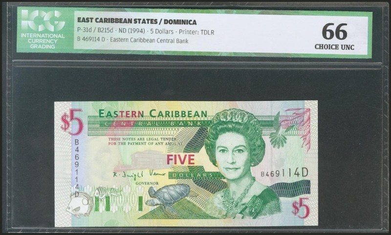 EAST CARIBBEAN STATES. 5 Dollars. 1994. Dominica. (Pick: 31d). ICG66.