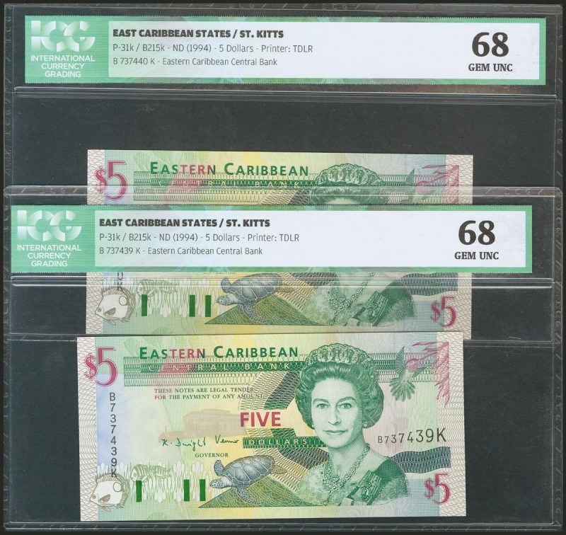 EAST CARIBBEAN STATES. 5 Dollars. 1994. Saint Kitts. Consecutive pair. (Pick: 31...