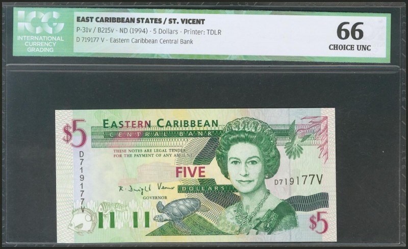 EAST CARIBBEAN STATES. 5 Dollars. 1994. Saint Vincent. (Pick: 31v). ICG66.