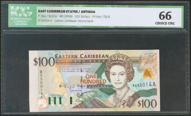 EAST CARIBBEAN STATES. 100 Dollars. 1998. Antigua. (Pick: 36a). ICG66.