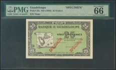 GUADELOUPE. 25 Francs. 1942. Specimen. (Pick: 22s). PMG66.