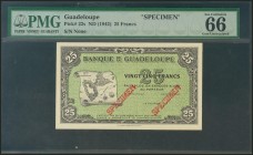 GUADELOUPE. 25 Francs. 1942. Specimen. (Pick: 22s). PMG66.