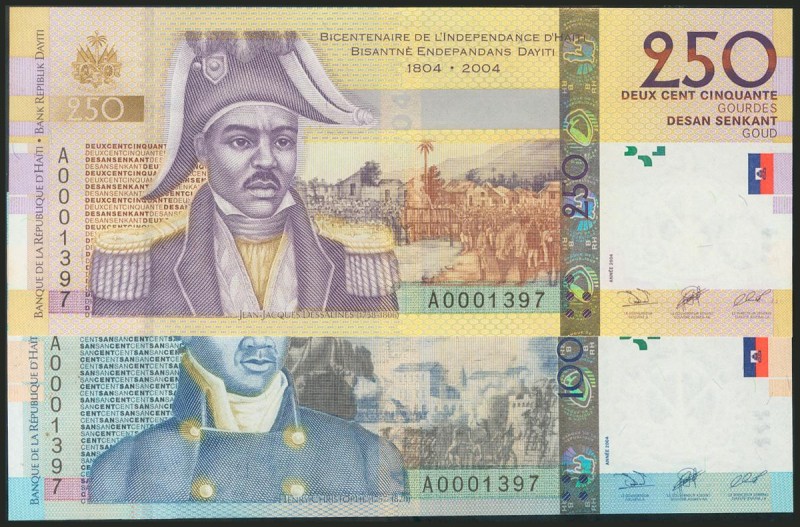 HAITI. 100 and 250 Gourdes. 2000. Same numeration. (Pick: 275, 276). Uncirculate...