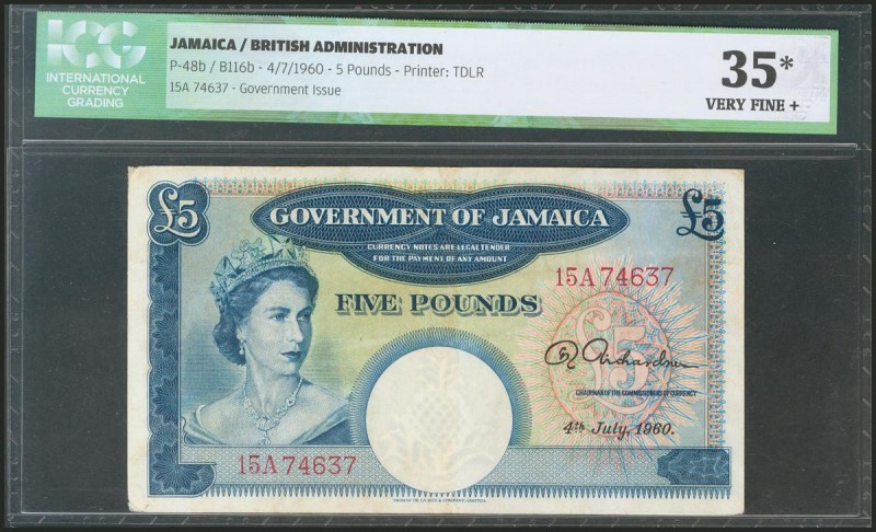 JAMAICA. 5 Pounds. 4 July 1960. (Pick: 48b). ICG35* (lightly flattened and clean...