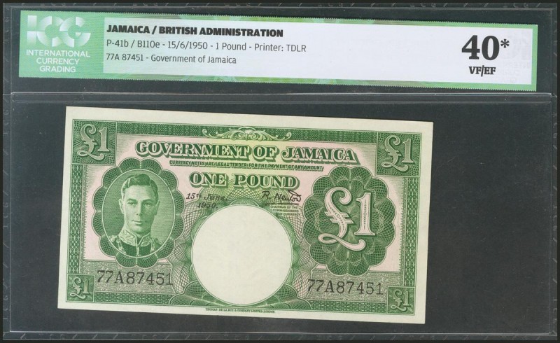 JAMAICA. 1 Pound. 15 June 1950. (Pick: 41b). ICG40* (staple holes top left).