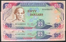 JAMAICA. Set of two banknotes of 50 Dollars. 1 August 1988. (Pick: 73b, 73c). Uncirculated.