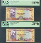 JAMAICA. 500 Dollars. 15 January 2002. Consecutive pair. (Pick: 81). PCGS67PPQ, both.