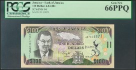 JAMAICA. 100 Dollars. 6 August 2012. (Pick: 90). PMG66PPQ.