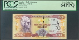 JAMAICA. 500 Dollars. 6 August 2012. (Pick: 91). PMG64PPQ.