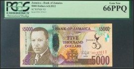 JAMAICA. 5000 Dollars. 6 August 2012. (Pick: 93). PMG66PPQ.