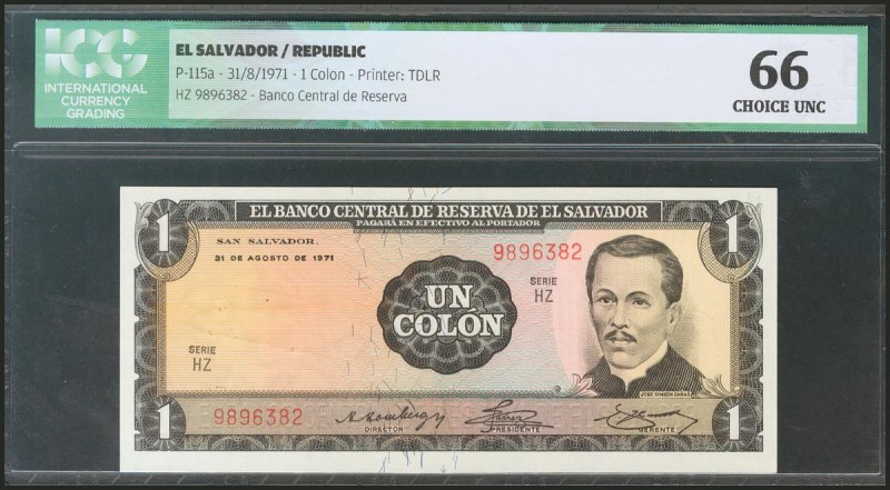 EL SALVADOR. 1 Colón. 31 August 1971. (Pick: 115a). ICG66.