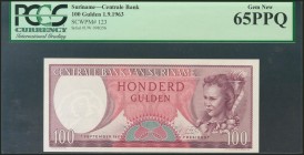 SURINAME. 100 Gulden. 1 September 1963. (Pick: 123). PCGS65PPQ.