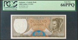 SURINAME. 1000 Gulden. 1 September 1963. (Pick: 124). PCGS66PPQ.