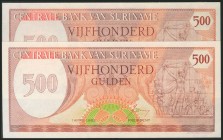 SURINAME. Set of 2 banknotes of 500 Gulden, issued on April 1, 1982. (Pick: 129). Uncirculated.