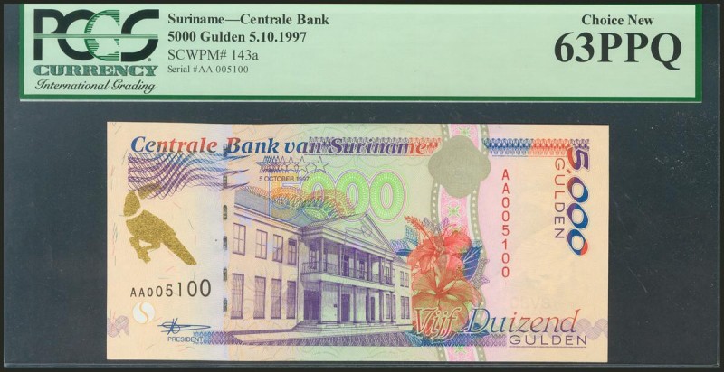 SURINAME. 5000 Gulden. 5 October 1997. (Pick: 143a). PCGS63PPQ.