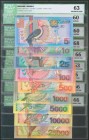 SURINAME. Set of 9 banknotes, issued 1 January 2000, values of 5, 10, 25, 100, 500, 1000, 5000, 10000, 25000 Guldens. (Pick: 146/154). All certified b...