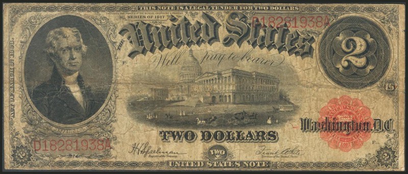 USA. 2 Dollars. Legal Tender Note. Serial number D-A. 1917, signatures: Speelman...