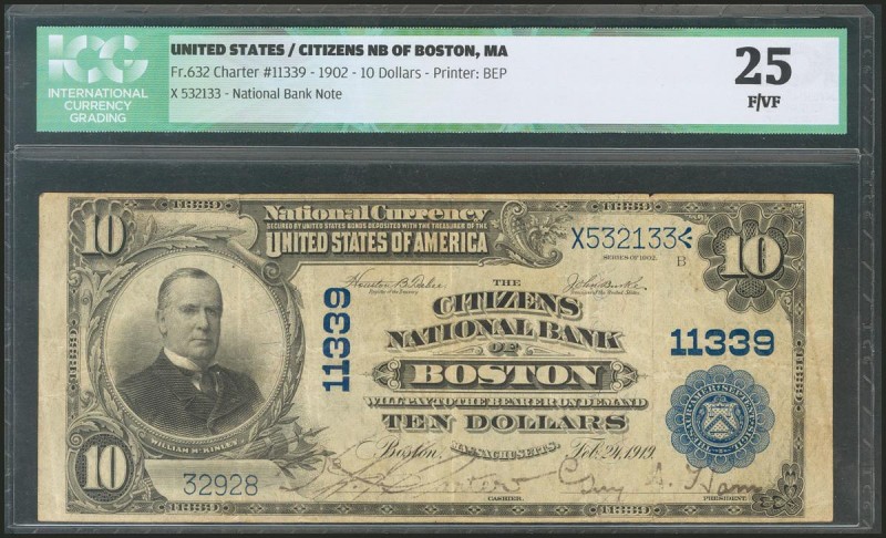 USA. 10 Dollars. National Currency. Boston. No serial number, February 24, 1919....