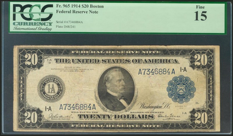 USA. 20 Dollars. Federal Reserve Note. Boston. Serial number A-A. 1914. (Friedbe...